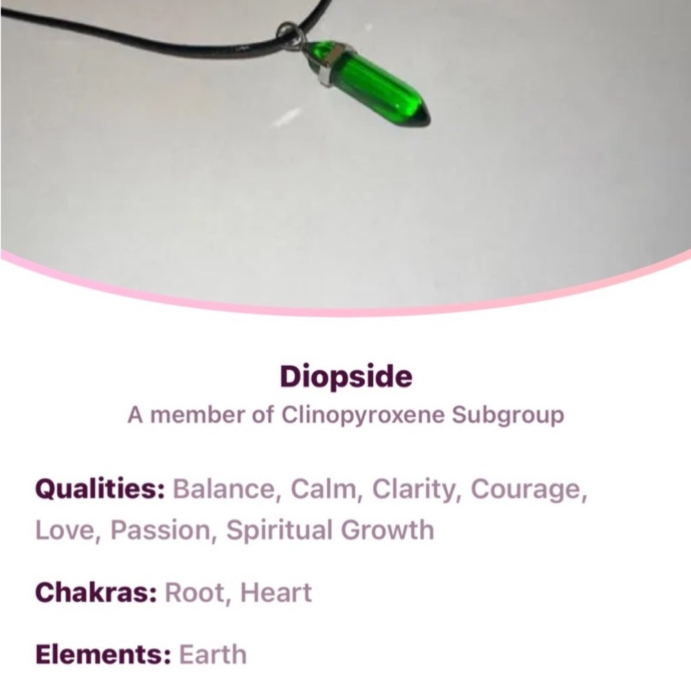 New Green Diopside Crystal Bullet Healing Pointed Chakra Pendant & Rope Necklace